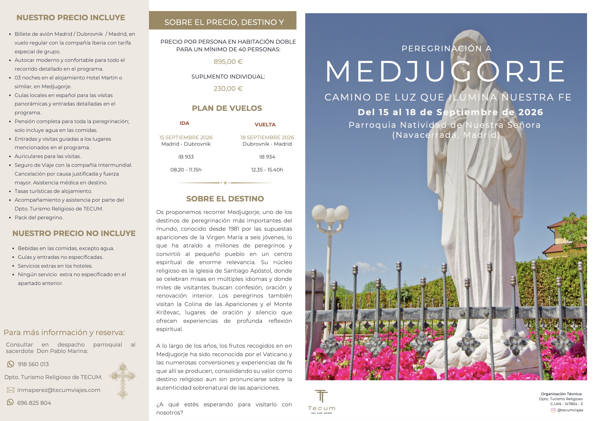 Peregrinación a Medjugorje ( Septiembre 2026)